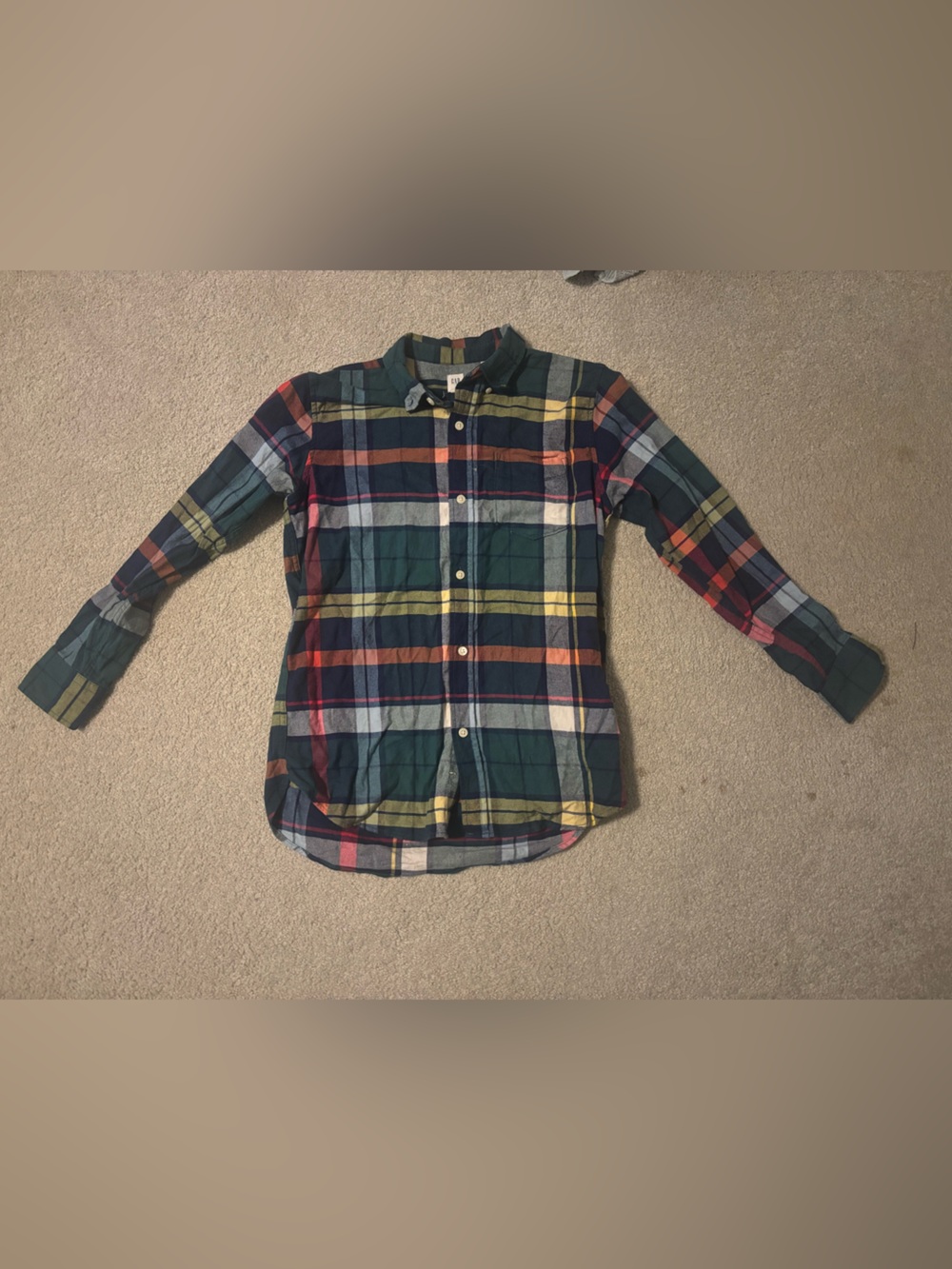 GAP Kid’s Multicolor Plaid Button-Down Shirt - Green, Yellow, Red, Blue